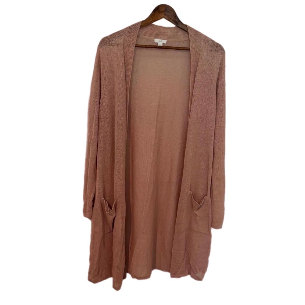 J. Jill Cardigan Women Large‎ Pink Open Front Longline Knit Pocket Sweater